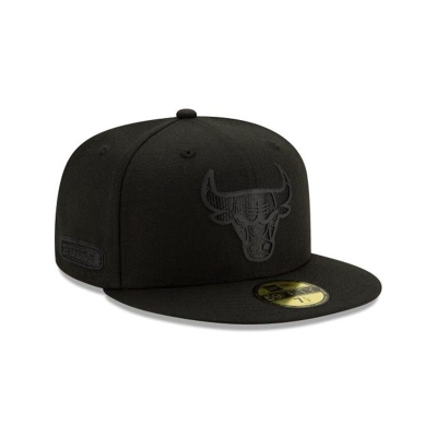 Black Chicago Bulls Hat - New Era NBA NBA Authentics Half Series Black On Black 59FIFTY Fitted Caps USA2381079